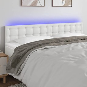 Tablie de pat cu LED, alb, 160x5x78 88 cm, piele ecologica 1, Alb, 160 x 5 x 78 88 cm
