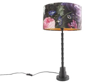 Lampă de masă negru 35 cm nuanță catifea design floare - Pisos