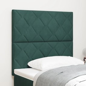 vidaXL Tăblie de pat verde închis din catifea, design blocuri de diamant, 90cm