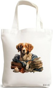 Sacosa de Panza pentru Cumparaturi, Geanta Tote, model Reading puppy 13 38 x 34.5 cm, Alba, BEKZ®