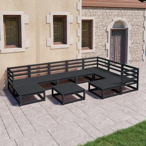 3075763 vidaXL Set mobilier relaxare de grădină 10 piese negru lemn masiv pin