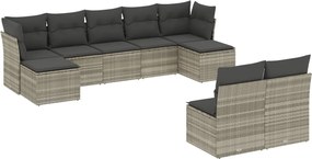 vidaXL Set canapele de grădină cu perne, 9 piese gri deschis poliratan