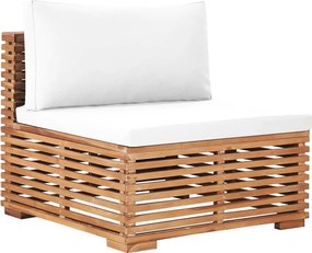 vidaXL Canapea de mijloc de grădină cu perne crem, lemn masiv de tec