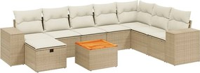 vidaXL Set canapele de grădină, 9 piese, cu perne, bej, poliratan