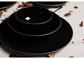 Set de masă, 24 piese, negru/auriu, din ceramică de tip stoneware