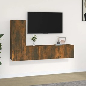 Set dulapuri TV, 3 piese, stejar fumuriu, lemn prelucrat 3, Stejar afumat, 60 x 30 x 30 cm