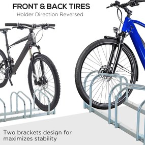 HOMCOM Suport de parcare pentru biciclete pentru 5 biciclete din otel, 145 × 33 × 27 cm, argintiu