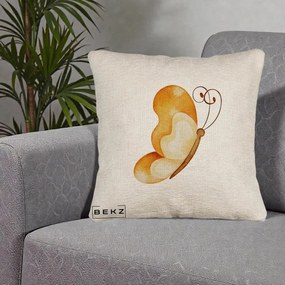 Perna Decorativa Fluture Acuarela Auriu, 40x40 cm, Bej Canapea, Husa Detasabila, Perna Inclusa, BEKZ®