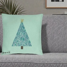 Perna Decorativa Brad de Craciun Acrilic Albastru, 40x40 cm, Verde Menta, Husa Detasabila, Perna Inclusa, BEKZ®