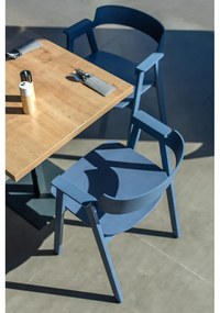 Scaun de dining albastru cu cotiere din lemn de stejar Flip – Gazzda