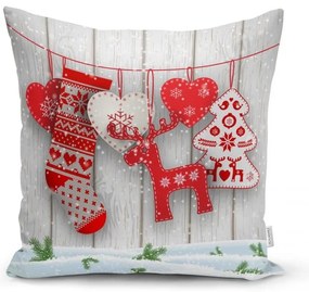 Set 4 fețe de pernă și un napron de masă cu model de Crăciun Minimalist Cushion Covers Snowflakes