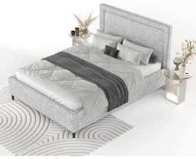 Pat matrimonial gri deschis tapițat cu spațiu de depozitare cu somieră 180x200 cm Baleine – Maison de Rêve