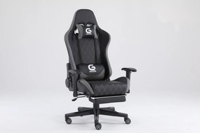 Scaun gaming Genator V1, piele perforata, suport picioare, Negru/Gri