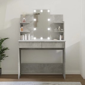 808823 vidaXL Masă de toaletă cu LED, gri beton, 96x40x142 cm