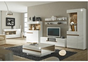 Vitrină, albă extra luciu ridicat HG/stejar sonoma închis, model stânga, LYNATET TYP 01