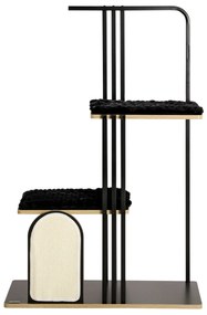 PawHut Copac de joacă, Design industrial, 2 platforme, 2 perne de odihnă, Placă de zgâriere, Cadru din oțel, negru, 85 x 48 x 128 cm | Aosom Romania