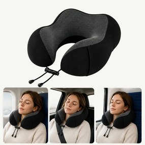 Perna de calatorie cervicala memory foam pentru gat, husa catifea, Negru/Gri