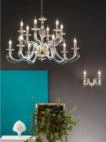 Ondaluce - Lustru pe lanț 1306, 12 x E14, 10 W, 230 V, Ø 100 cm, auriu/transparent