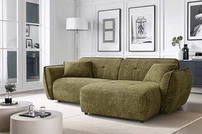 Colțar verde cu tapițerie din chenille (cu colț pe partea dreaptă/cu șezlong) Nelia – Ropez