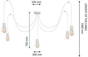 Lustră pe cablu TUBE 5xE27/15W/230V alb