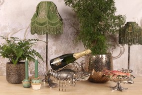 Suport pentru sticlă de vin din aluminiu reciclat, argintiu, homar decorativ, decor marin, finisaj lucios, 21 x 41 x 22 cm, „Homard”