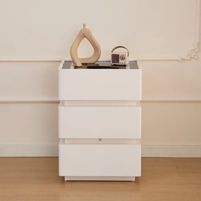 RESIGILAT- SÉLIA — Noptieră inteligentă cu încărcare Wireless, Bluetooth Stereo, iluminare RGB, USB + Type-C și senzor de mișcare, Alb