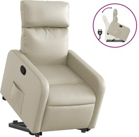 vidaXL Fotoliu rabatabil cu ridicare, crem, piele ecologică