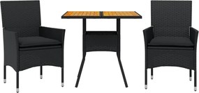 vidaXL Set mobilier grădină perne 3 piese negru poliratan/lemn acacia