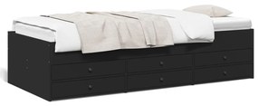 3280889 vidaXL Cadru pat de zi cu sertare, negru, 75x190 cm, lemn prelucrat