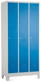 Dulap metalic - 3 compartimente, 90 x 50 x 190 cm, picioare fixe, încuietoare cilindrică, albastru - ral 5012