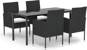 vidaXL Set mobilier de grădină cu perne, 5 piese, negru, poliratan