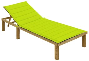 vidaXL Șezlong cu pernă verde aprins, lemn de pin tratat