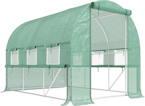 Outsunny Sera de Grădină Tip Tunel 3x2x2 m cu Ușă Rulabilă și 6 Ferestre cu Plasă, Sera pentru Grădină cu Structură din Oțel și Acoperire PE, pentru Legume, Flori, Fructe, Anti UV, Verde | Aosom Romania