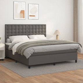 3142855 vidaXL Pat box spring cu saltea, gri, 160x200 cm, piele ecologică