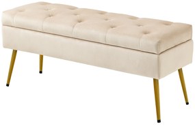 HOMCOM Bancă de depozitare în aspect de catifea, Hocker căptușit cu design căptușit, Cadru metalic, 102 x 35 x 43 cm, Bej | Aosom Romania
