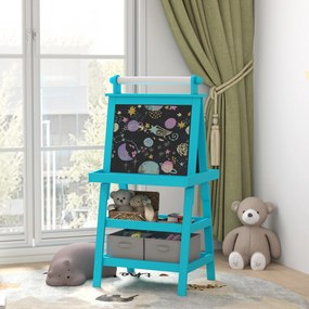 AIYAPLAY Tablă de Desen Dublă cu Magnet, Sul de Hârtie și Depozitare, Pentru Copii 3-6 Ani, 59x48x118 cm, Albastru | Aosom Romania