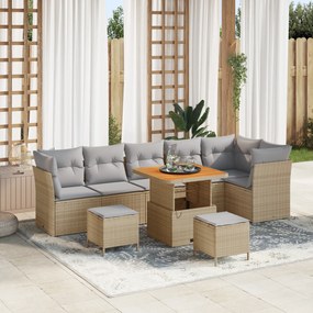 vidaXL Set de Canapea pentru Grădină cu 9 Piese și Perne Bej din Rattan Sintetic, din lemn de acacia.