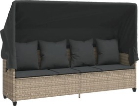 vidaXL Șezlong cu baldachin și perne, gri deschis, poliratan