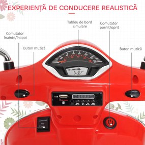 HOMCOM Motocicletă Electrică pentru Copii, 6V cu Muzică, Lumini și Sunete, 102x50,5x75,5 cm, Roșu | Aosom Romania