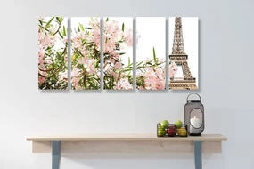Tablou 5-piese turnul Eiffel și florile roz