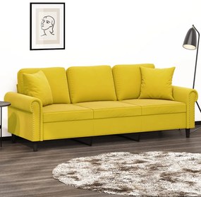 vidaXL Canapea cu 3 locuri cu pernuțe, galben, 180 cm, catifea