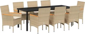vidaXL Set de masă pentru grădină cu pernă 9 pcs Bej poliratan
