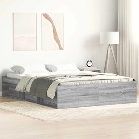 vidaXL Cadru de pat dublu, sonoma gri, 135x190 cm
