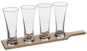 Set 4 pahare Victor, pentru bere, suport lemn, sticla, 270 ml, 46 x 9.5 x 18 cm