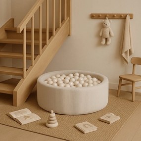 Piscină cu bile crem din catifea reiată ø 90x30 cm Montessori – Meowbaby