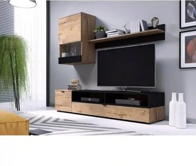 Mobilier living SNAP, stejar lefkas/negru mat, PAL, 3 piese, 175x39x18