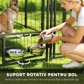 PawHut Țarc pentru Câini de Exterior din Oțel cu Acoperiș din Material Oxford, Anti-UV, Impermeabil, 2 Boluri, Verde | Aosom Romania