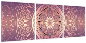 Tablou - Mandala pe gradient violet (cu ceas) (90x30 cm)
