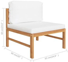 Set mobilier gradina cu perne crem, 4 piese, lemn masiv de tec Crem, mijloc + colt + suport pentru picioare + masa, 1