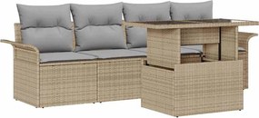 vidaXL Set de canapele pentru grădină cu pernă 5 pcs Bej poliratan